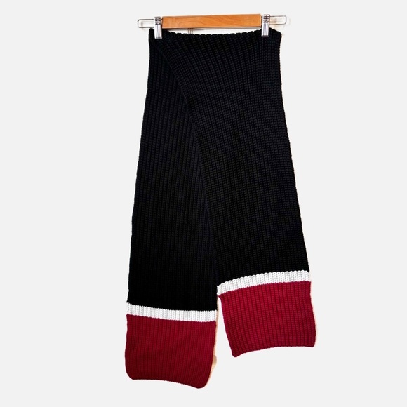Banana Republic Red Ivory Black Colorblock Wool Winter Scarf Unisex - Picture 6 of 6